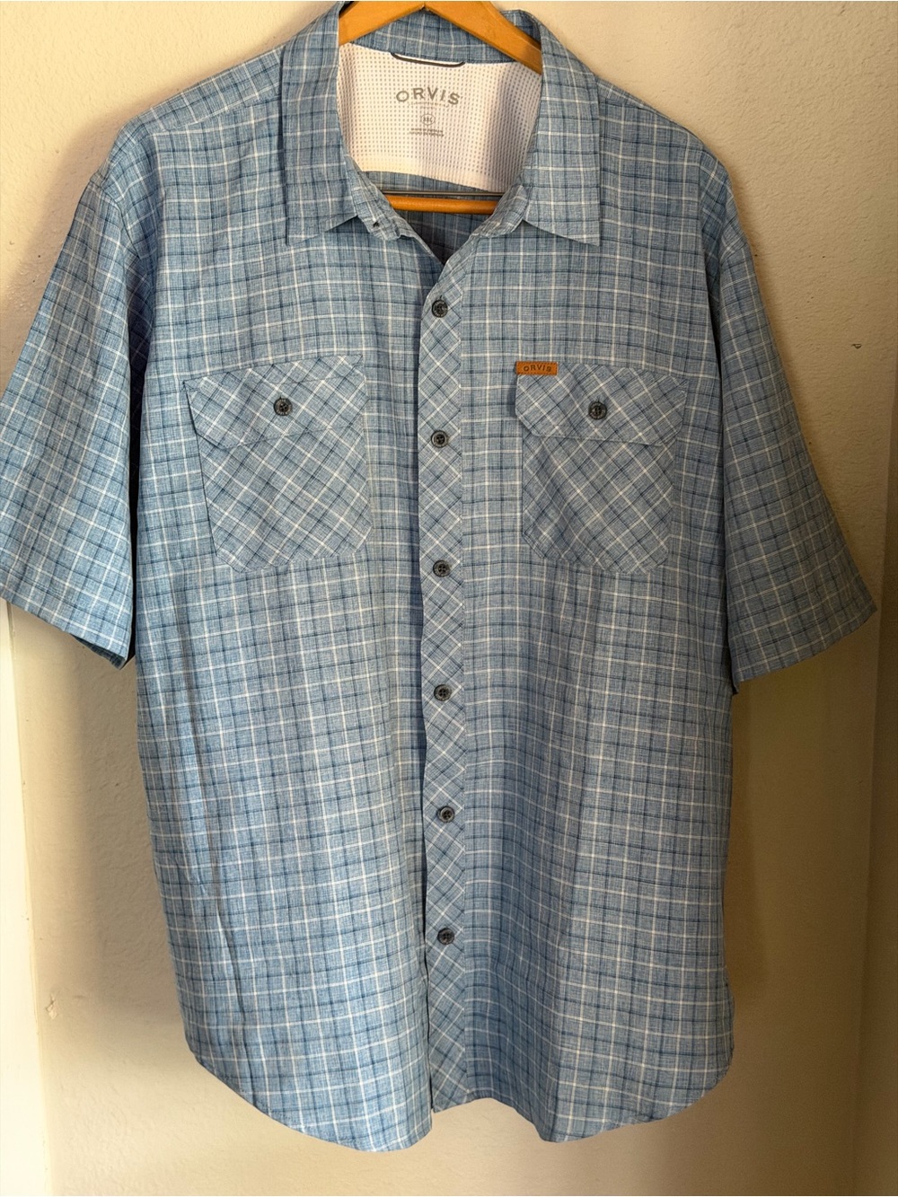 Orvis Blue plaid Tech Performance short sleeve button-down Shirt Men XXL